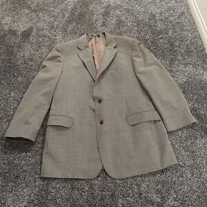Brooks Brothers Blazer Mens 46L Brown Houndstooth 100%‎ Wool Made Italy